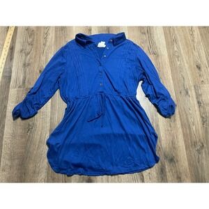 Belle de Jour Shirt, Women's Size Large, Blue, 1/4 Buttons, Long Sleeve, Pleated